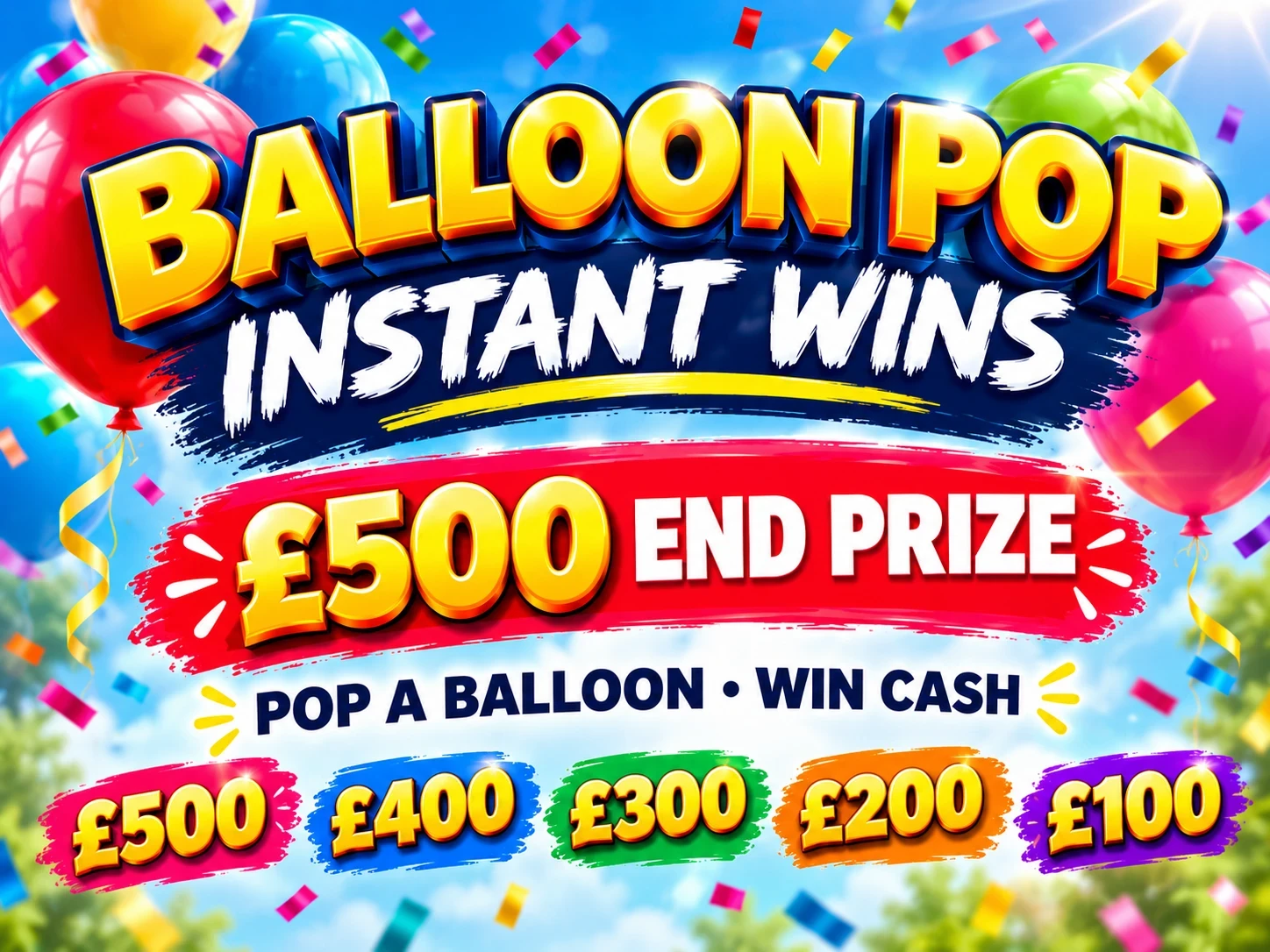BALLOON POP INSTANT WINS - £500 End Prize