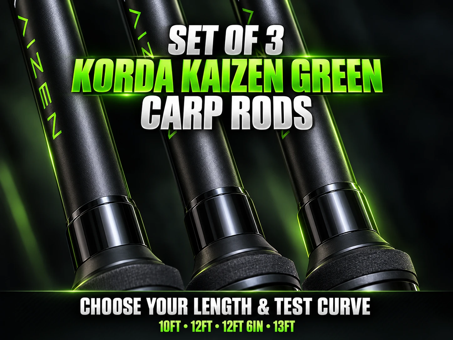 Set of 3 Korda Kaizen Green Carp Rods