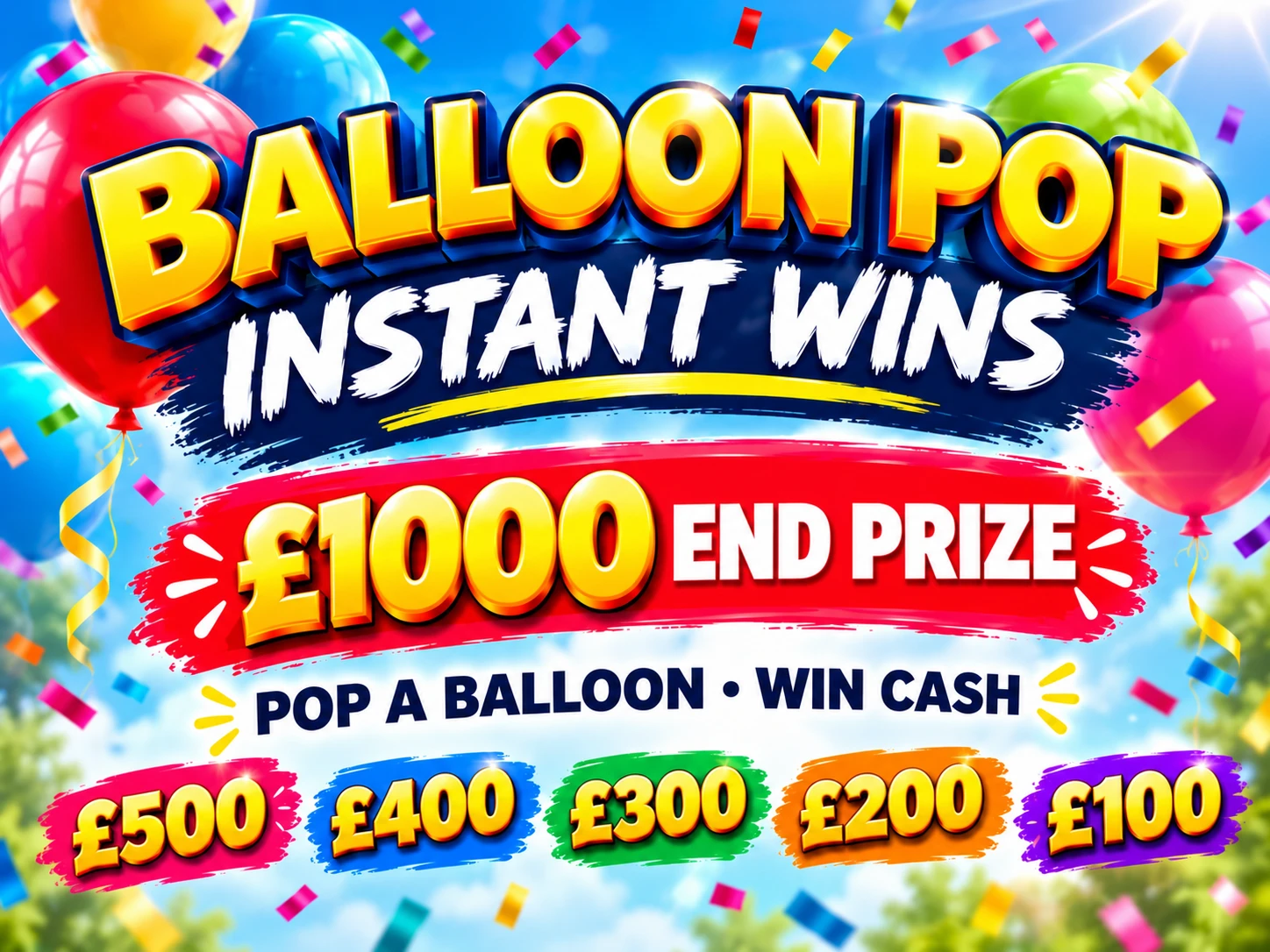 BALLOON POP INSTANT WINS - £1,000 End Prize