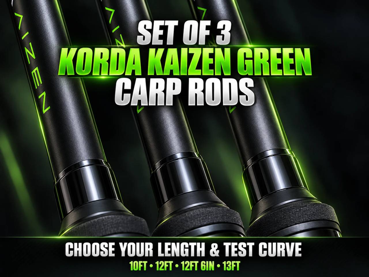 Set of 3 Korda Kaizen Green Carp Rods