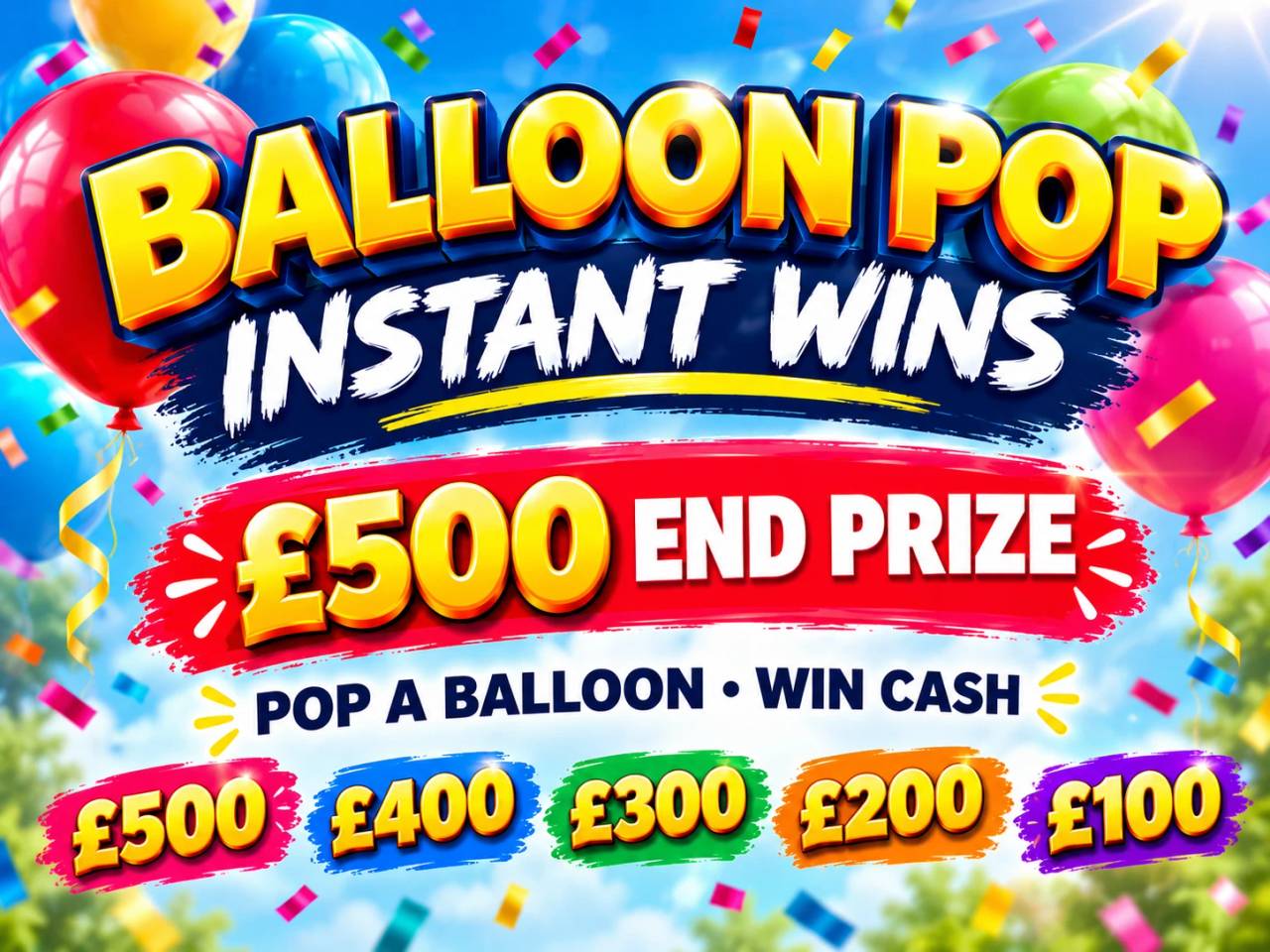 BALLOON POP Instant Prizes - £500 End Prize