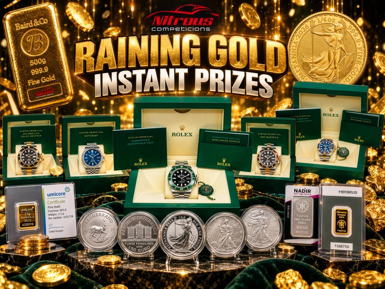 Raining Gold Instant Prizes - £2,500 End Prize