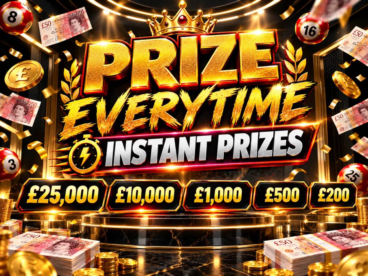 Draw 3, Prize Every Time - Instant Prizes £1,000 END Prize